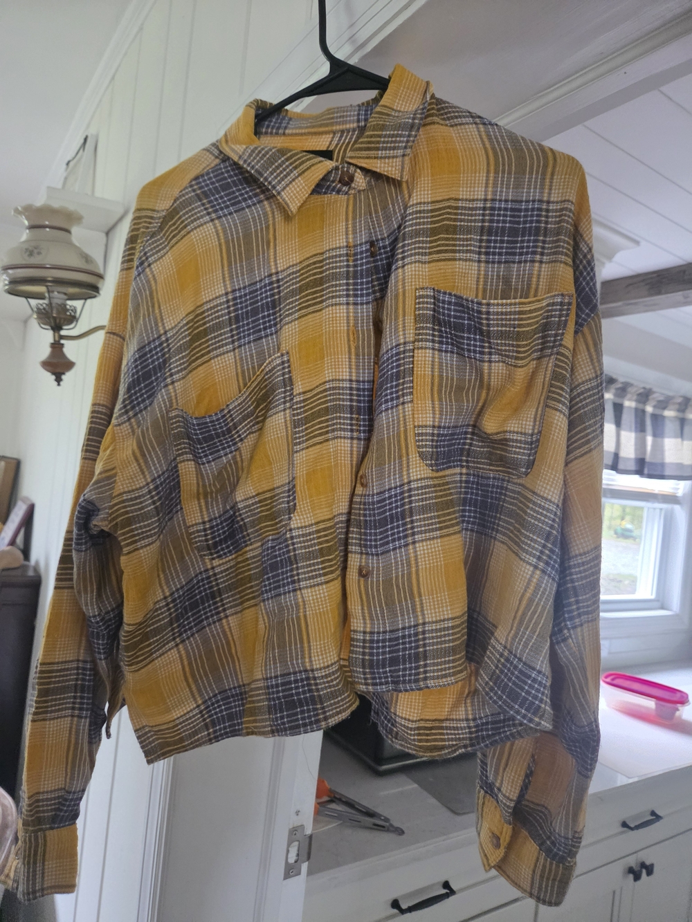 Forever 21 Yellow and Gray Plaid Lightweight Shirt Jacket